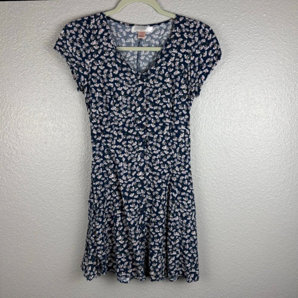 B.O.G. Band Of Gypsies Size XS Adjustable Tie Back Blue Floral Print Mini Dress